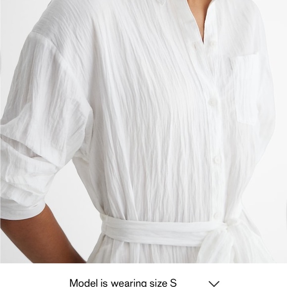 NWT Express Crinkle Portofino Maxi Shirt Dress White Size Medium - Picture 5 of 6